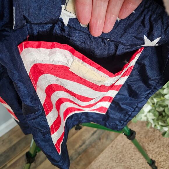 Vintage Blue Backpack Jacket Americana Flag Design Rain Windbreaker Patriotic XL - Picture 7 of 13